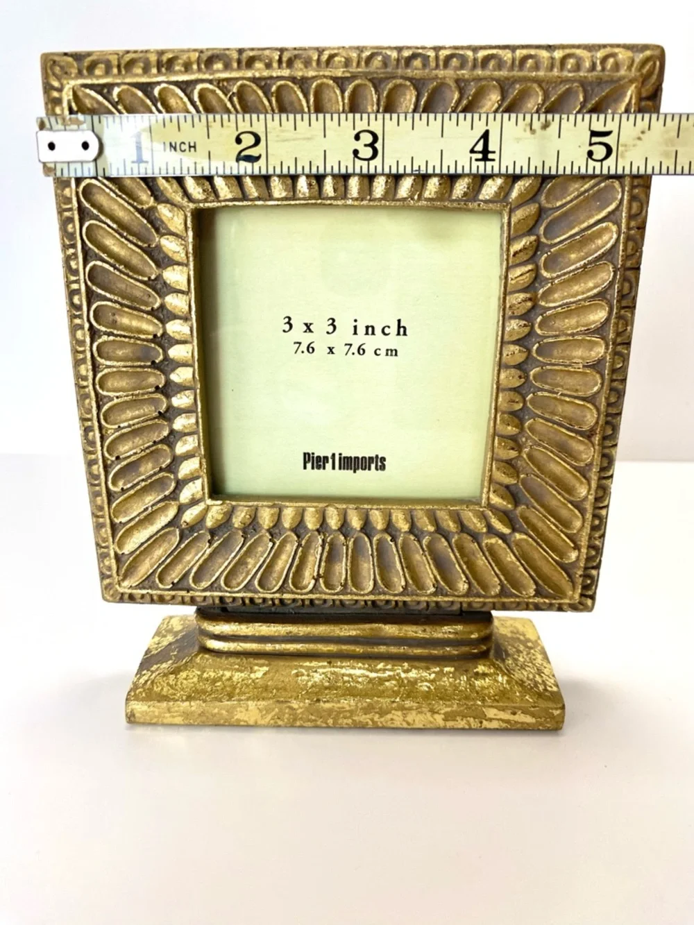 Vintage PIER 1 Metallic Gold Pedestal 3 X 3 Square Picture Frame